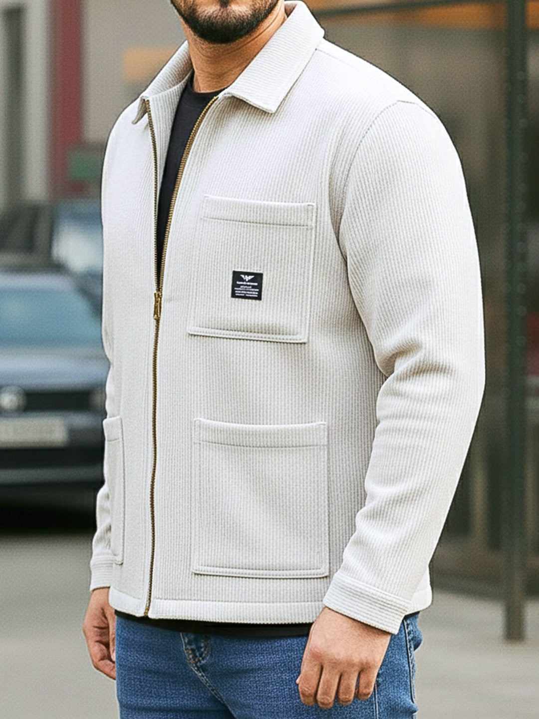 Sandstone Heritage White Ribbed Shacket