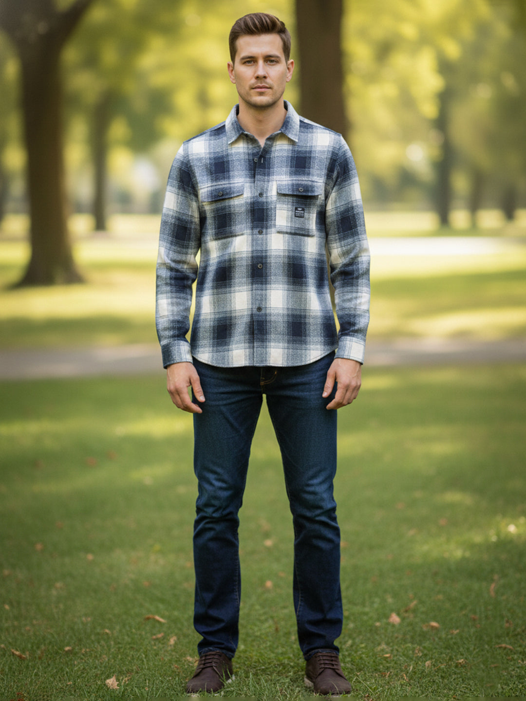 Afterdark Dark Blue Check Full Sleeve Shirt
