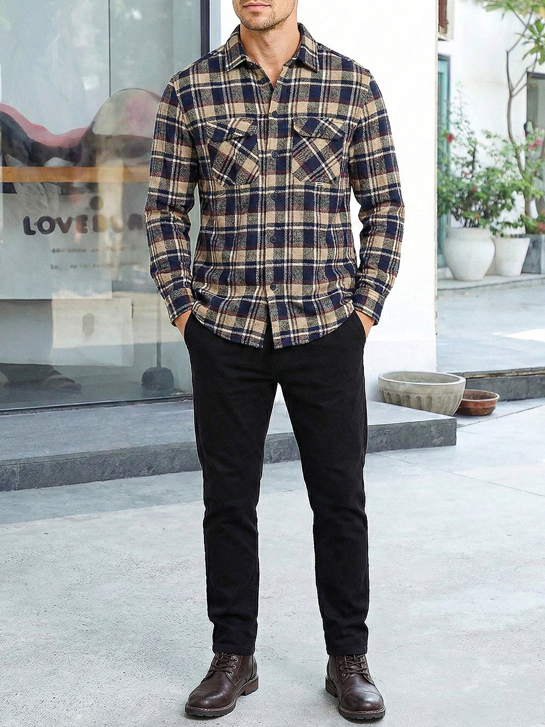 Lowbetween Navy Blue Check Full Sleeve Shirt