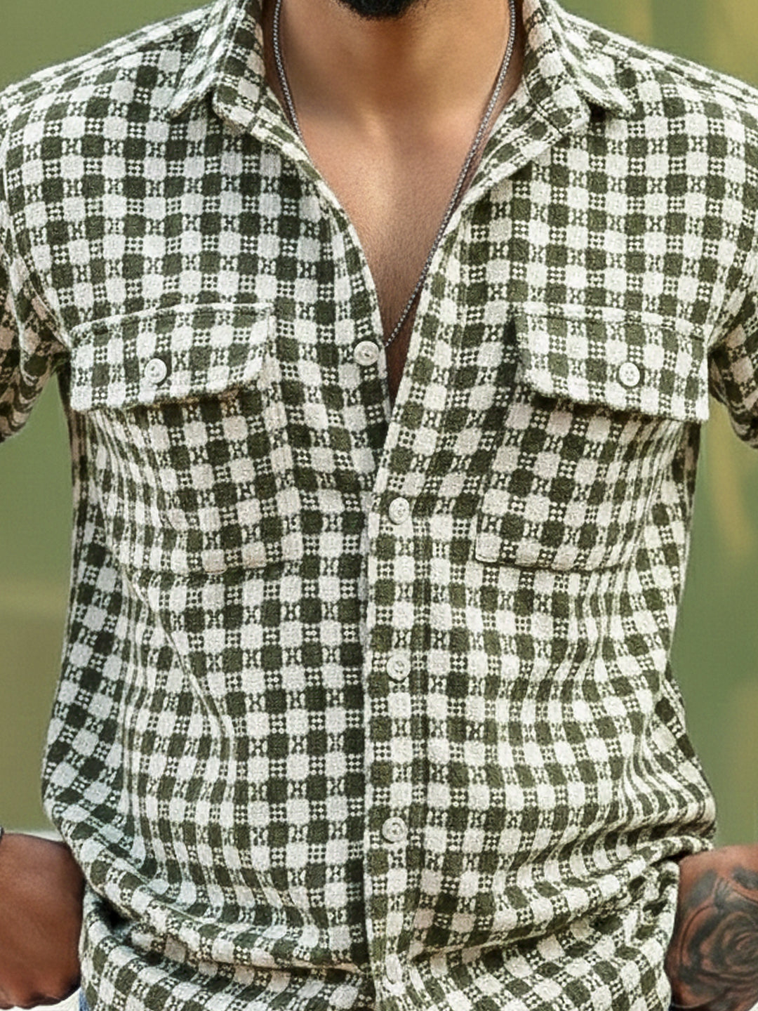 Polar Classic Olive Green Check Full Sleeve Shirt