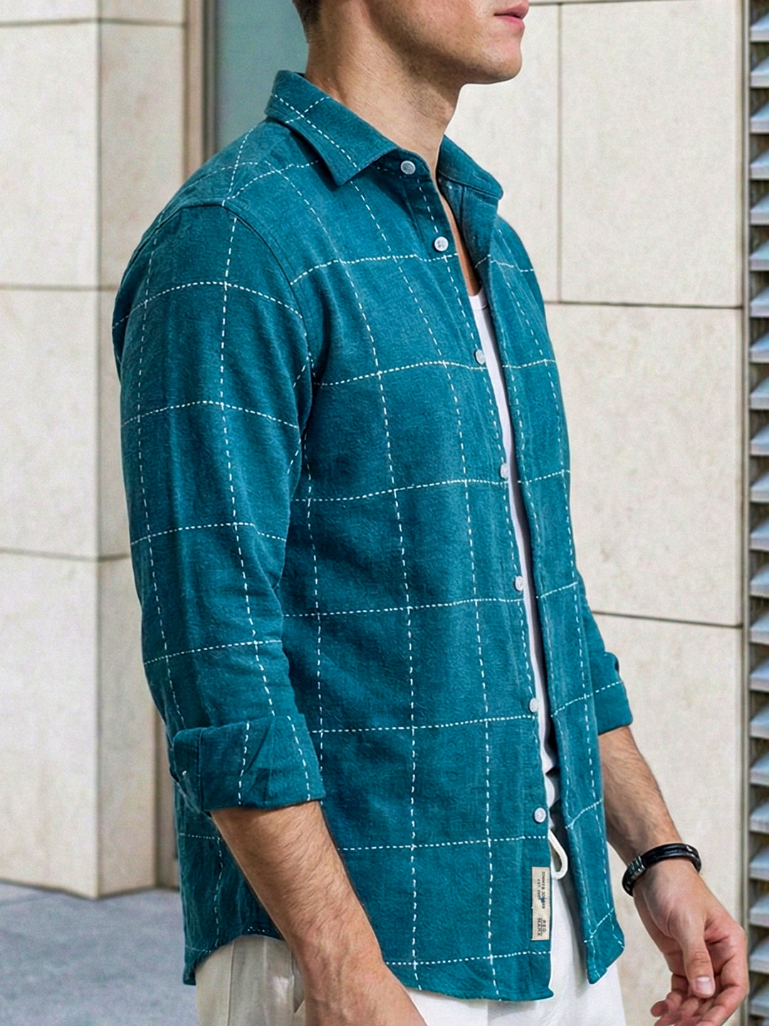 Skywave Teal Blue Check Full Sleeve Shirt