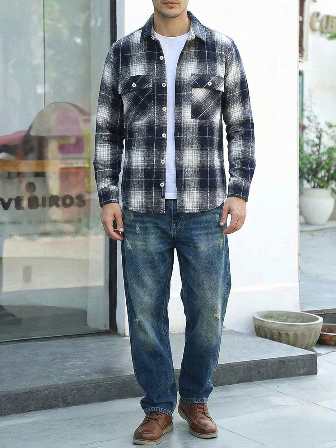 Fabric Theory Navy Check Full Sleeve Shirt