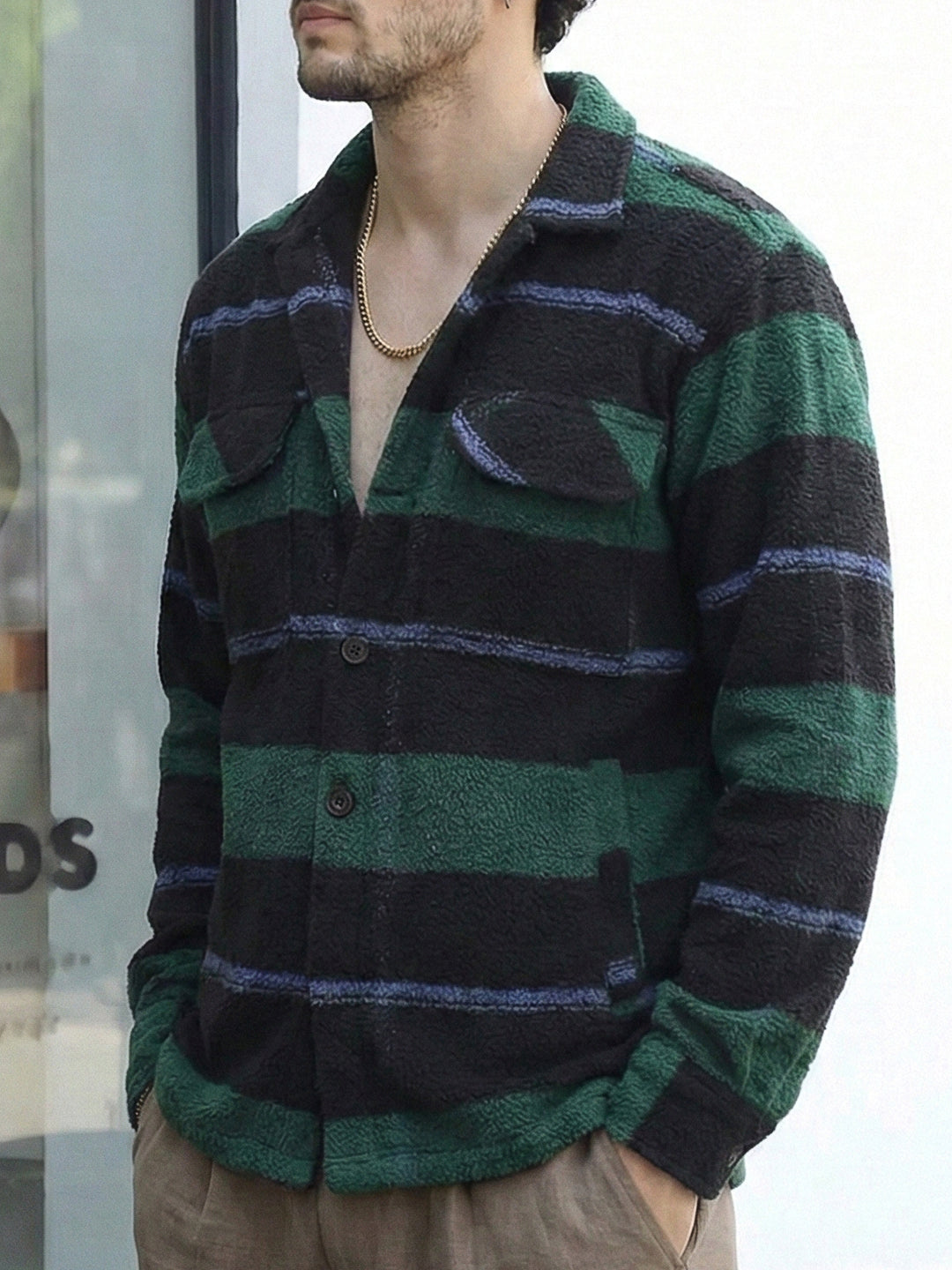 Luxe Lineage Green Pure Wool Towel Knitted Check Shacket