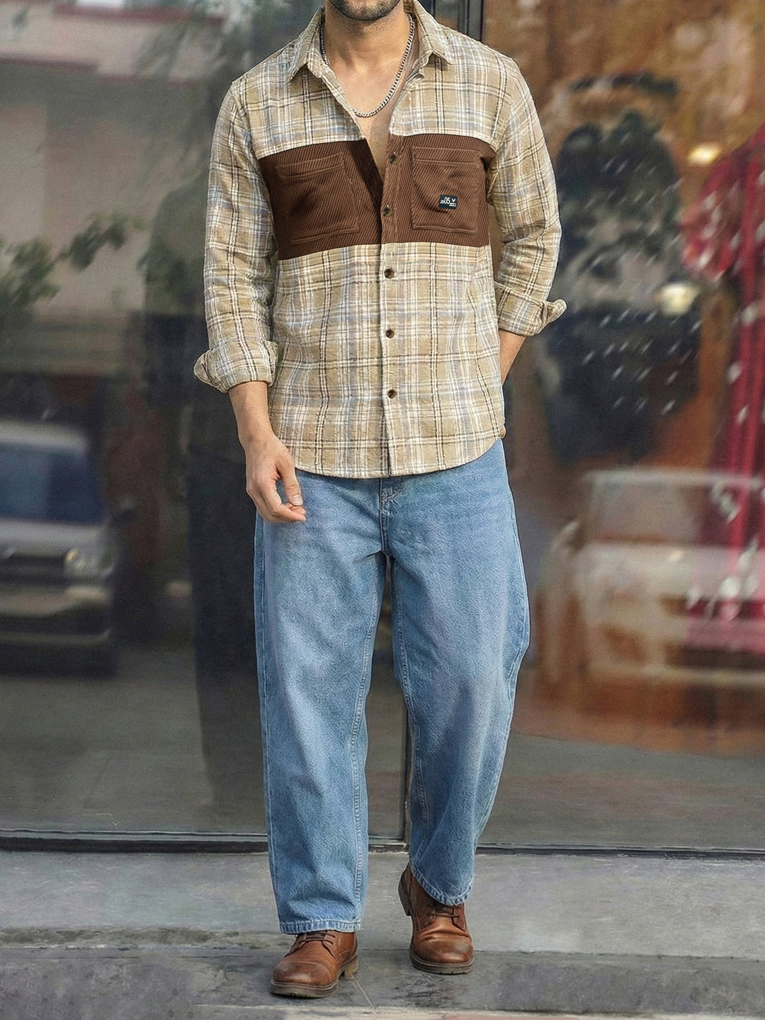 Thunderbird Beige Check Full Sleeve Shirt