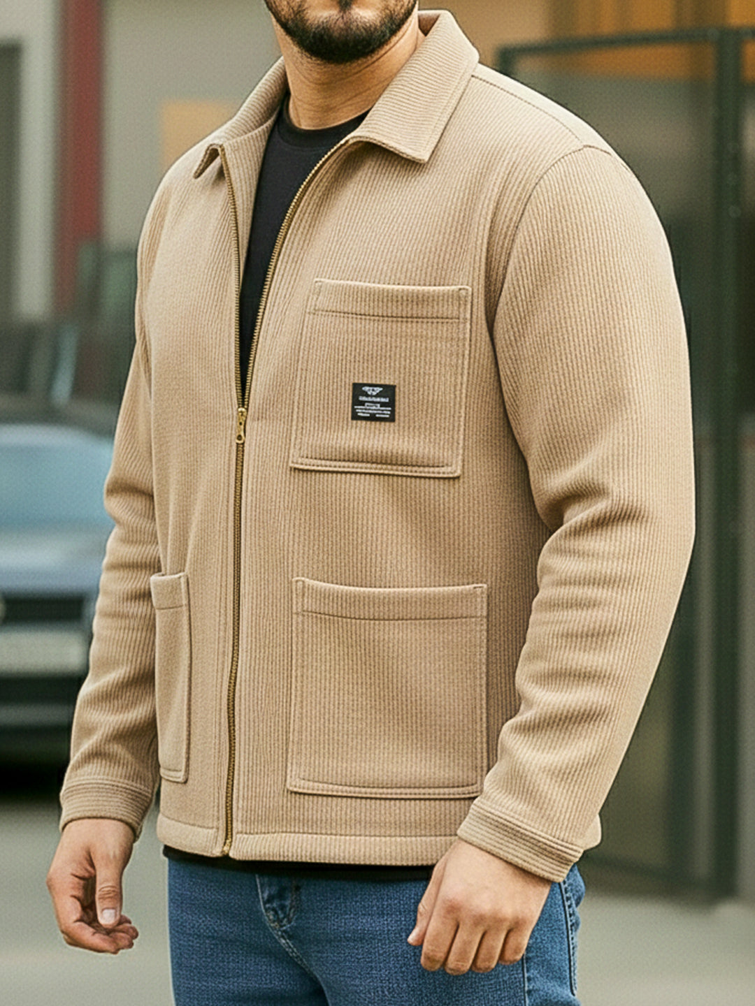 Sandstone Heritage Beige Ribbed Shacket