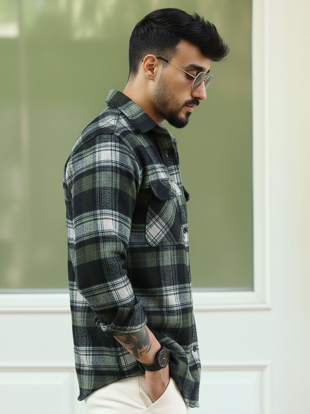 Afterdark Olive Check Full Sleeve Shirt