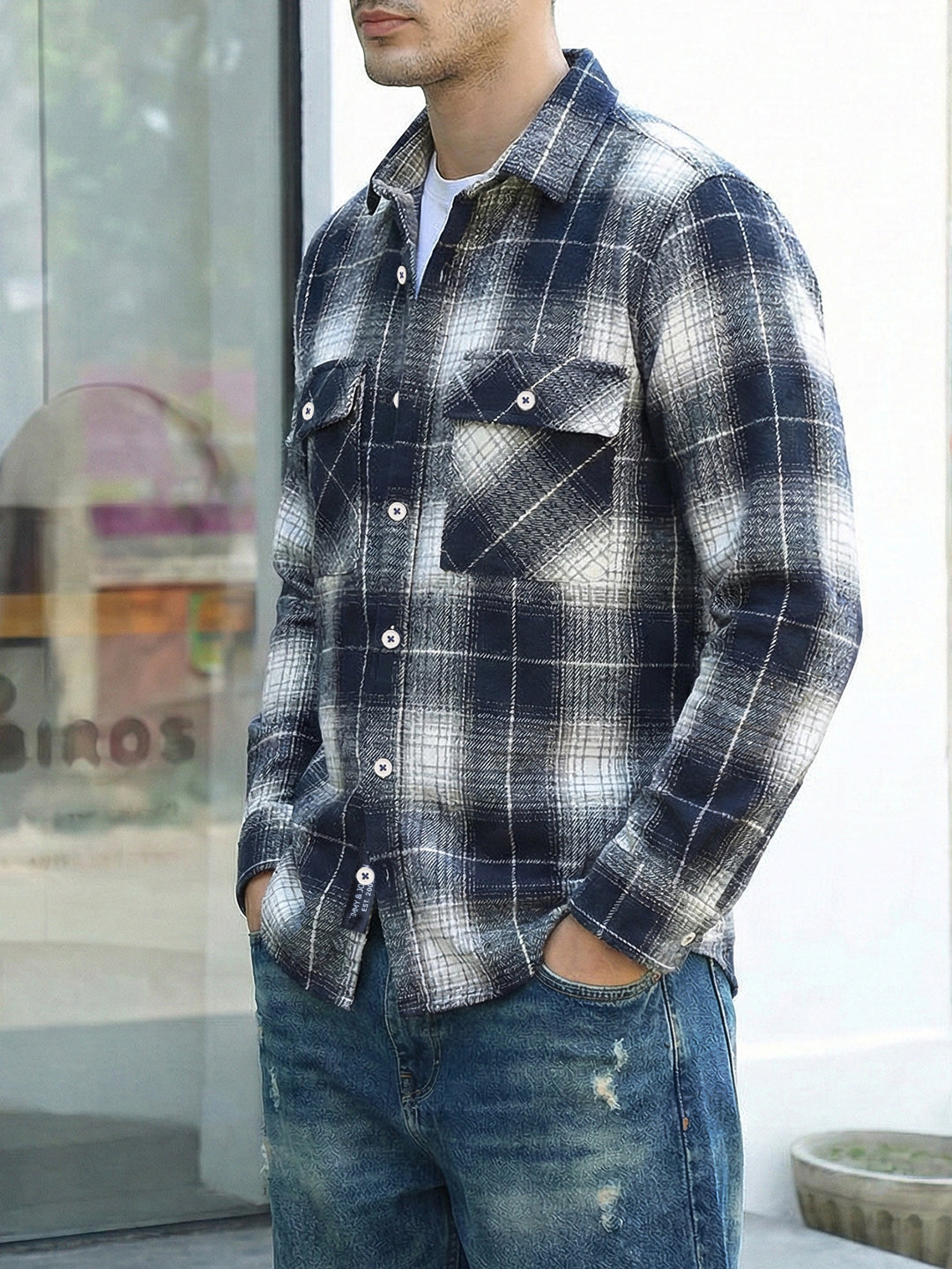 Fabric Theory Navy Check Full Sleeve Shirt