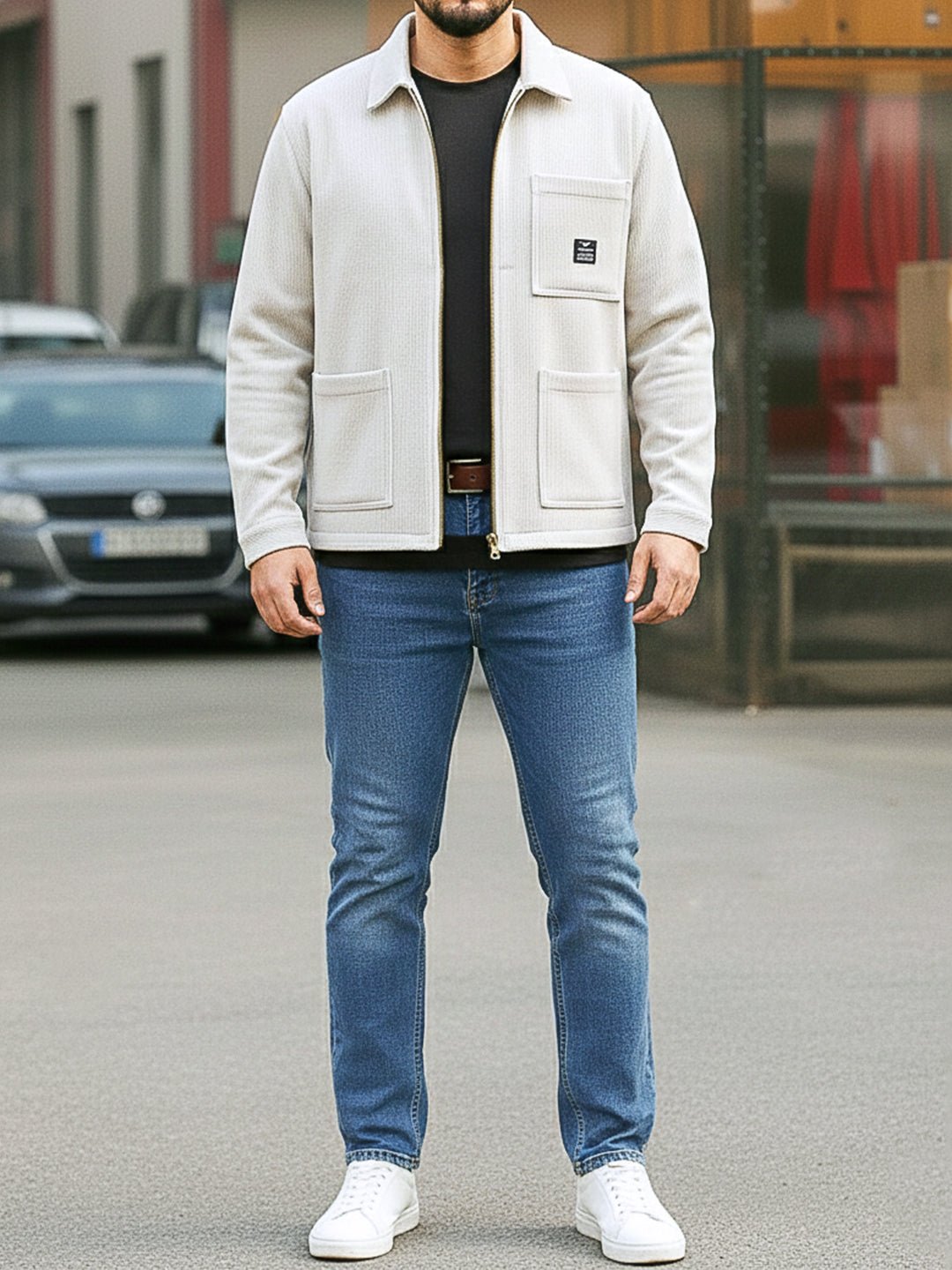 Sandstone Heritage White Ribbed Shacket