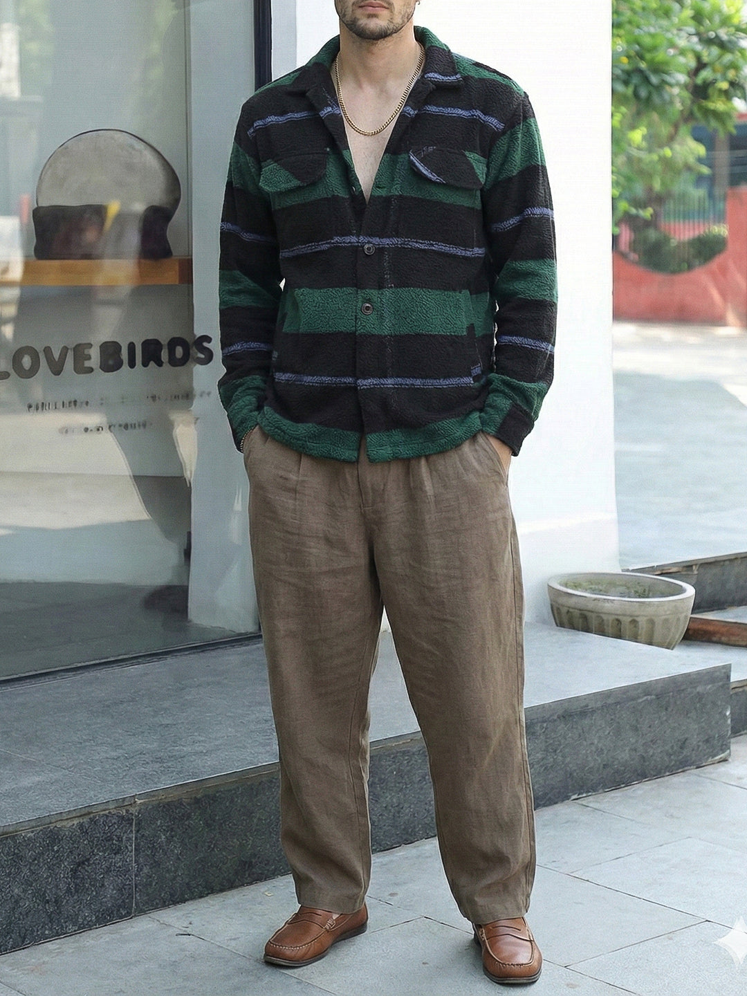 Luxe Lineage Green Pure Wool Towel Knitted Check Shacket