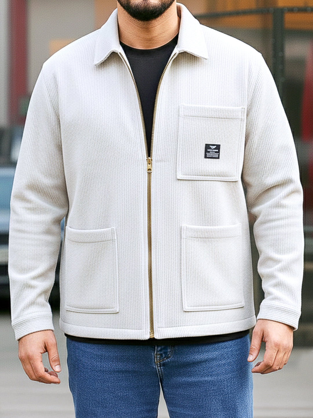 Sandstone Heritage White Ribbed Shacket