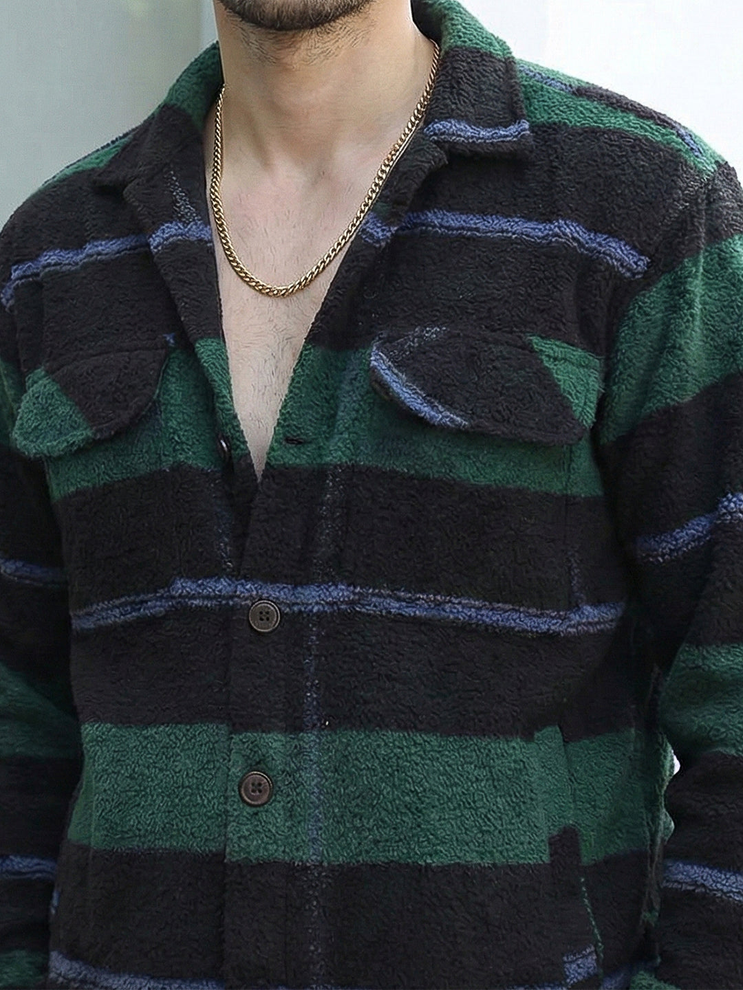 Luxe Lineage Green Pure Wool Towel Knitted Check Shacket