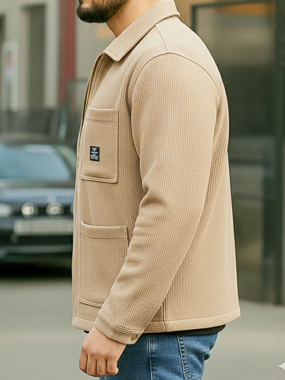 Sandstone Heritage Beige Ribbed Shacket