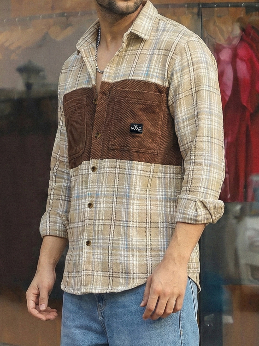 Thunderbird Beige Check Full Sleeve Shirt