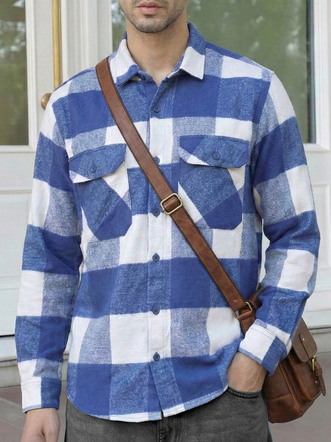 Frame Theory Navy Blue Check Full Sleeve Shirt