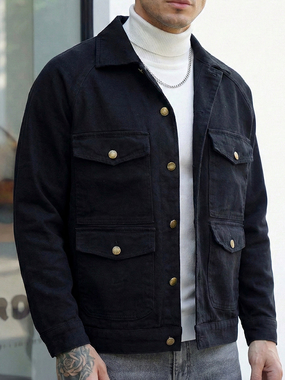 Prime Sculpt Black 4 Pocket Denim Jacket – Sleek & Stylish