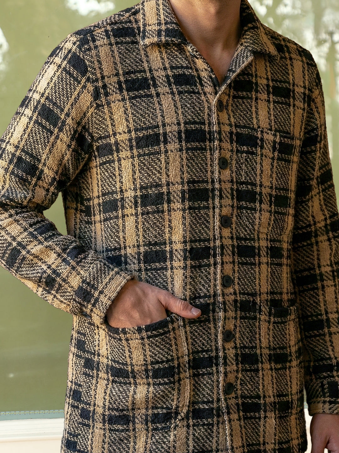 Crosshatch Camel Brown Check Shacket