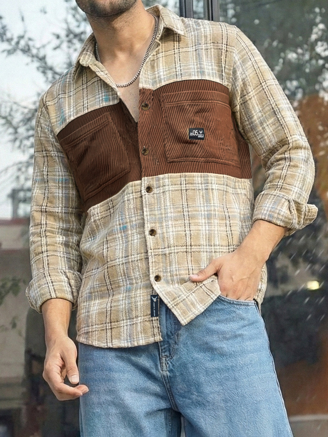 Thunderbird Beige Check Full Sleeve Shirt
