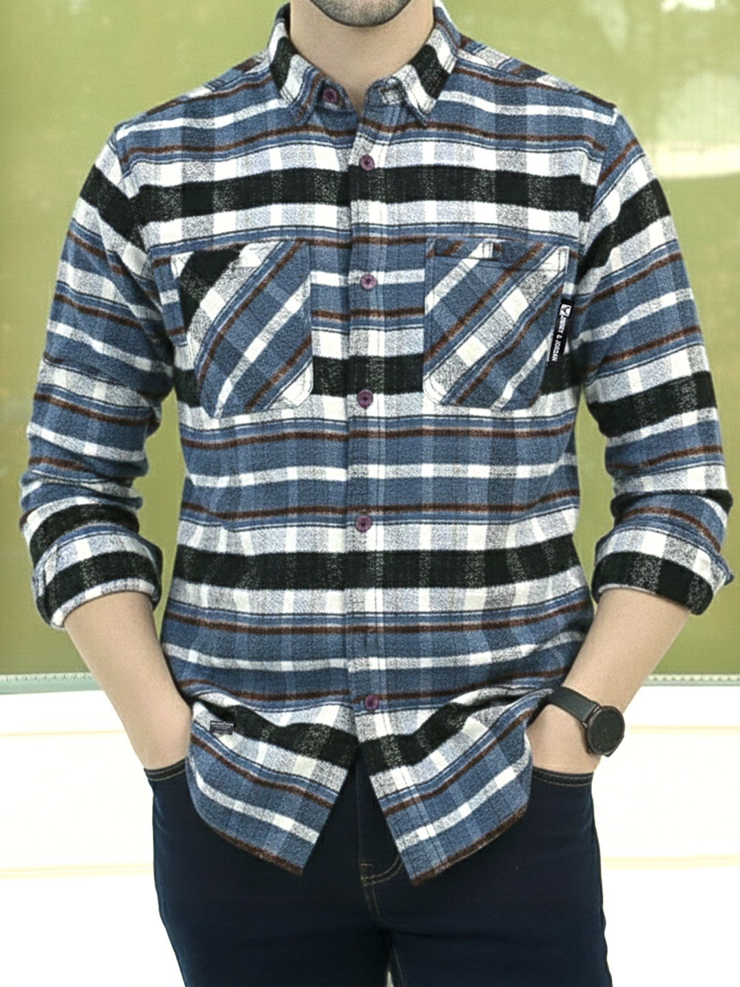 British Check Charcoal Blue Winter Shacket