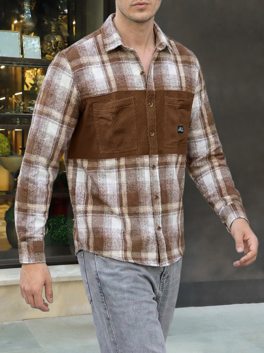 Thunderbird Caramel Brown Check Full Sleeve Shirt