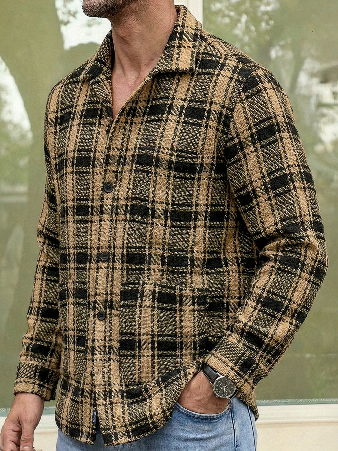 Crosshatch Camel Brown Check Shacket