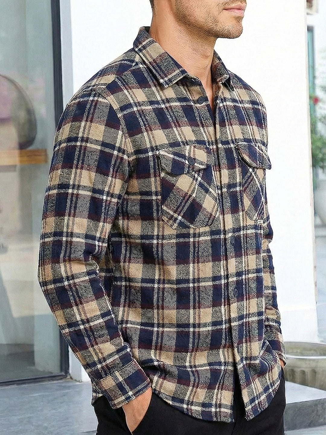Lowbetween Navy Blue Check Full Sleeve Shirt