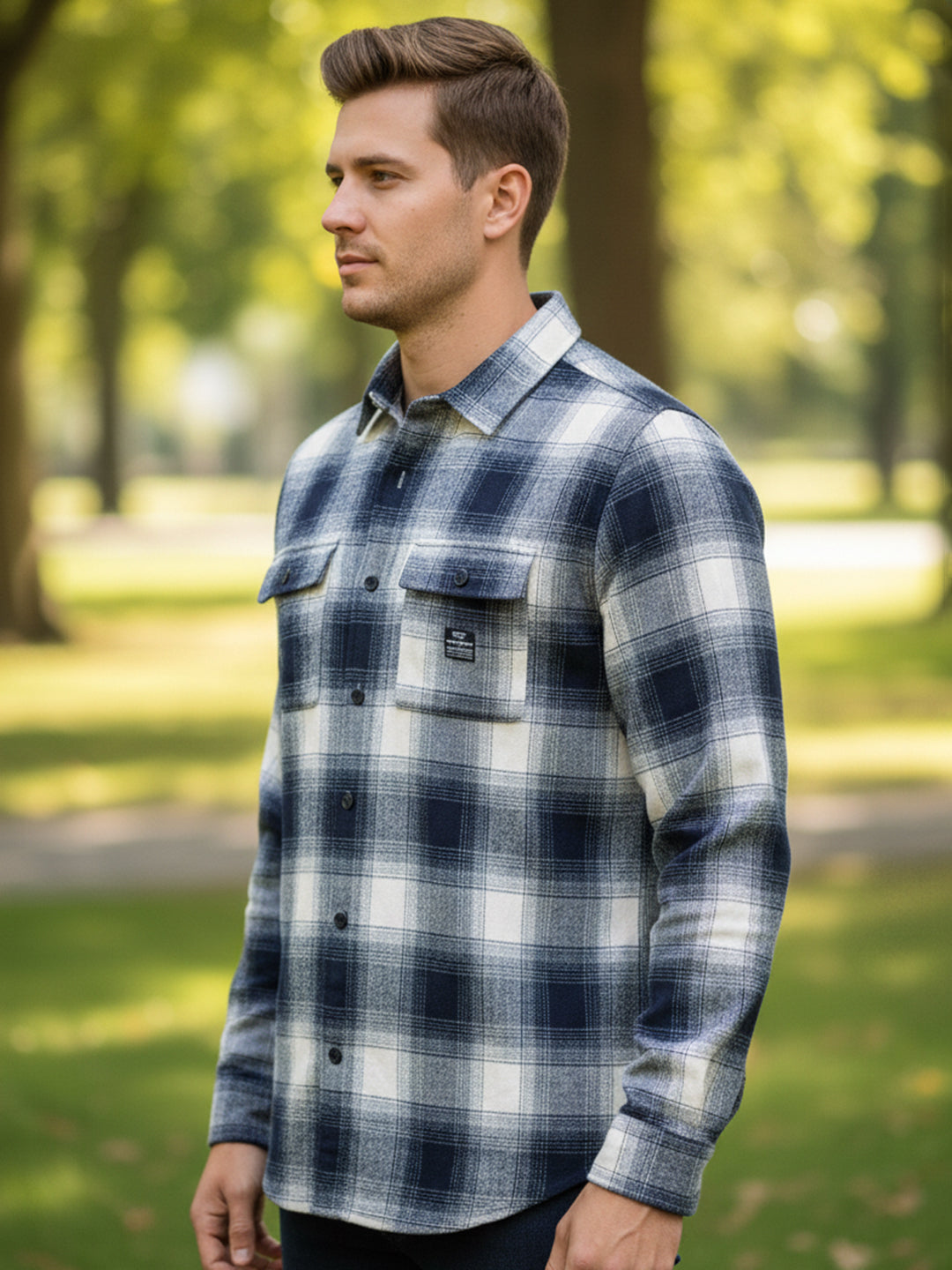 Afterdark Dark Blue Check Full Sleeve Shirt