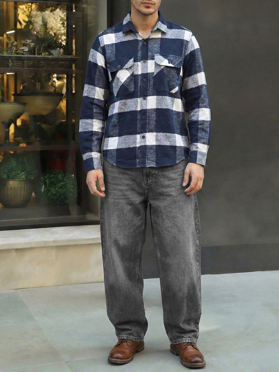 Frame Theory Dark Blue Check Full Sleeve Shirt