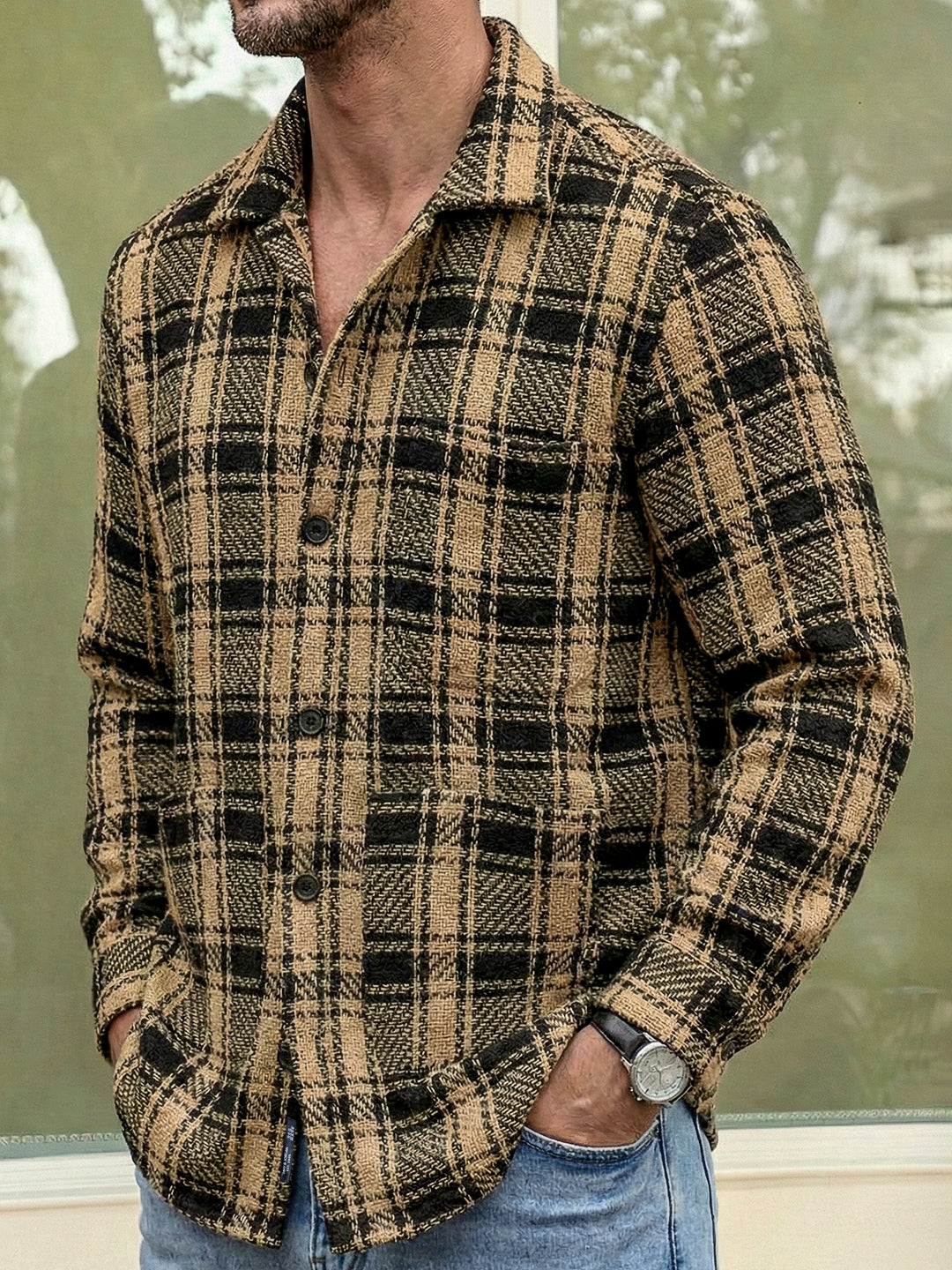 Crosshatch Camel Brown Check Shacket