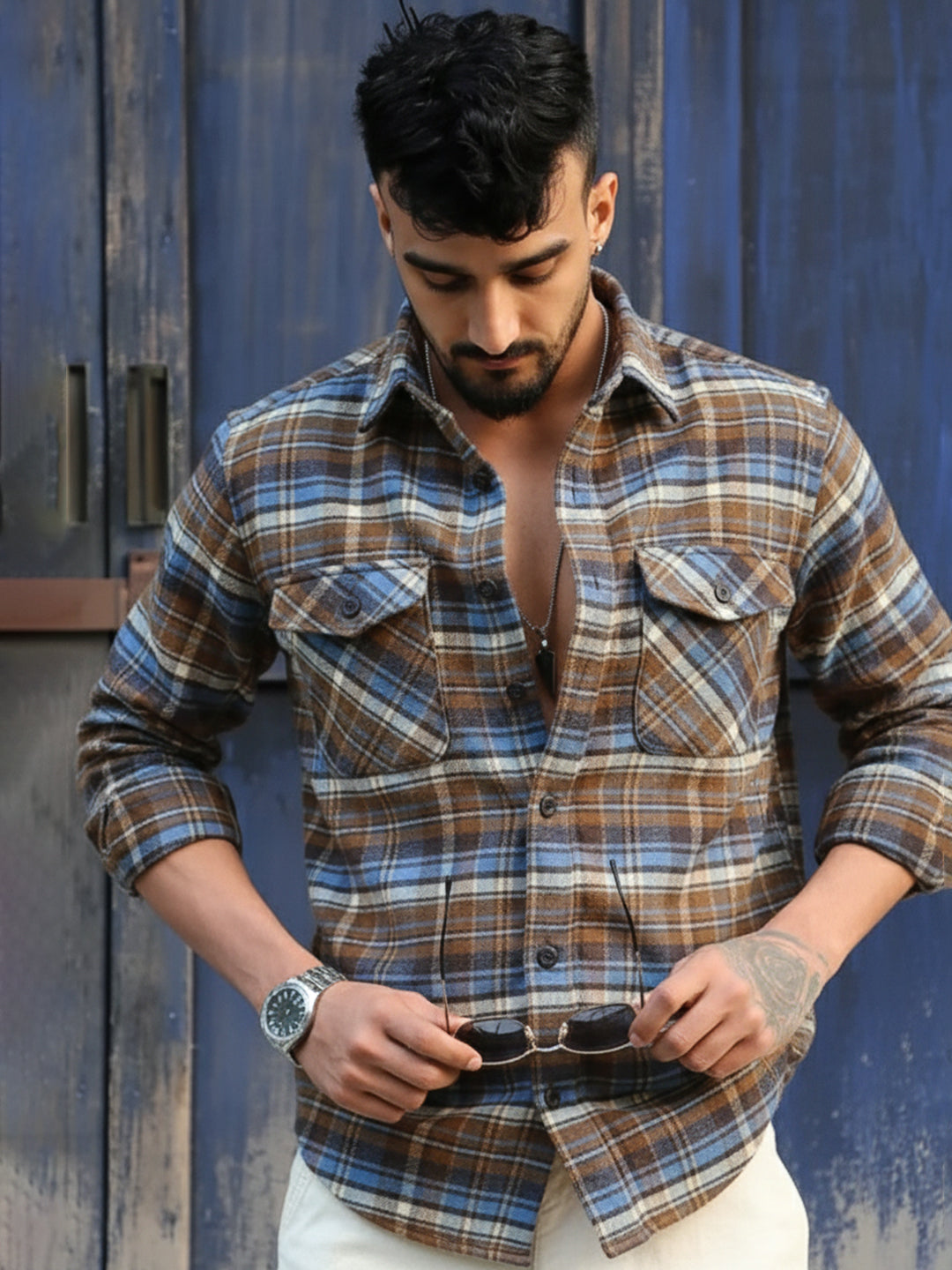 Afterdark Brown Check Full Sleeve Shirt