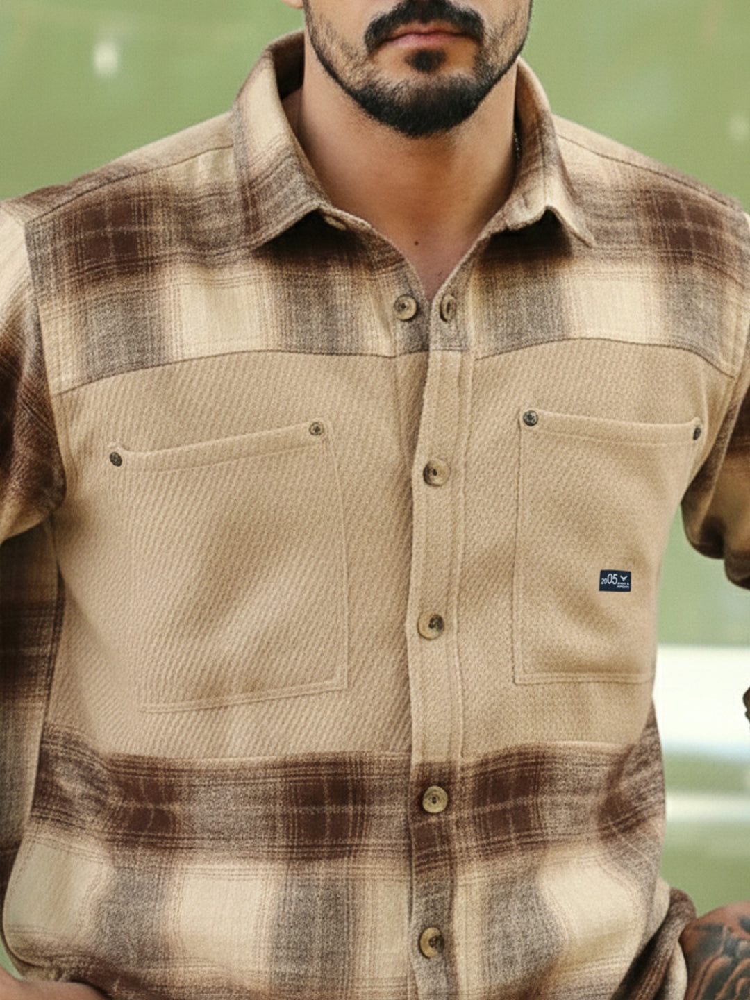 Thunderbird Almond Brown Check Full Sleeve Shirt