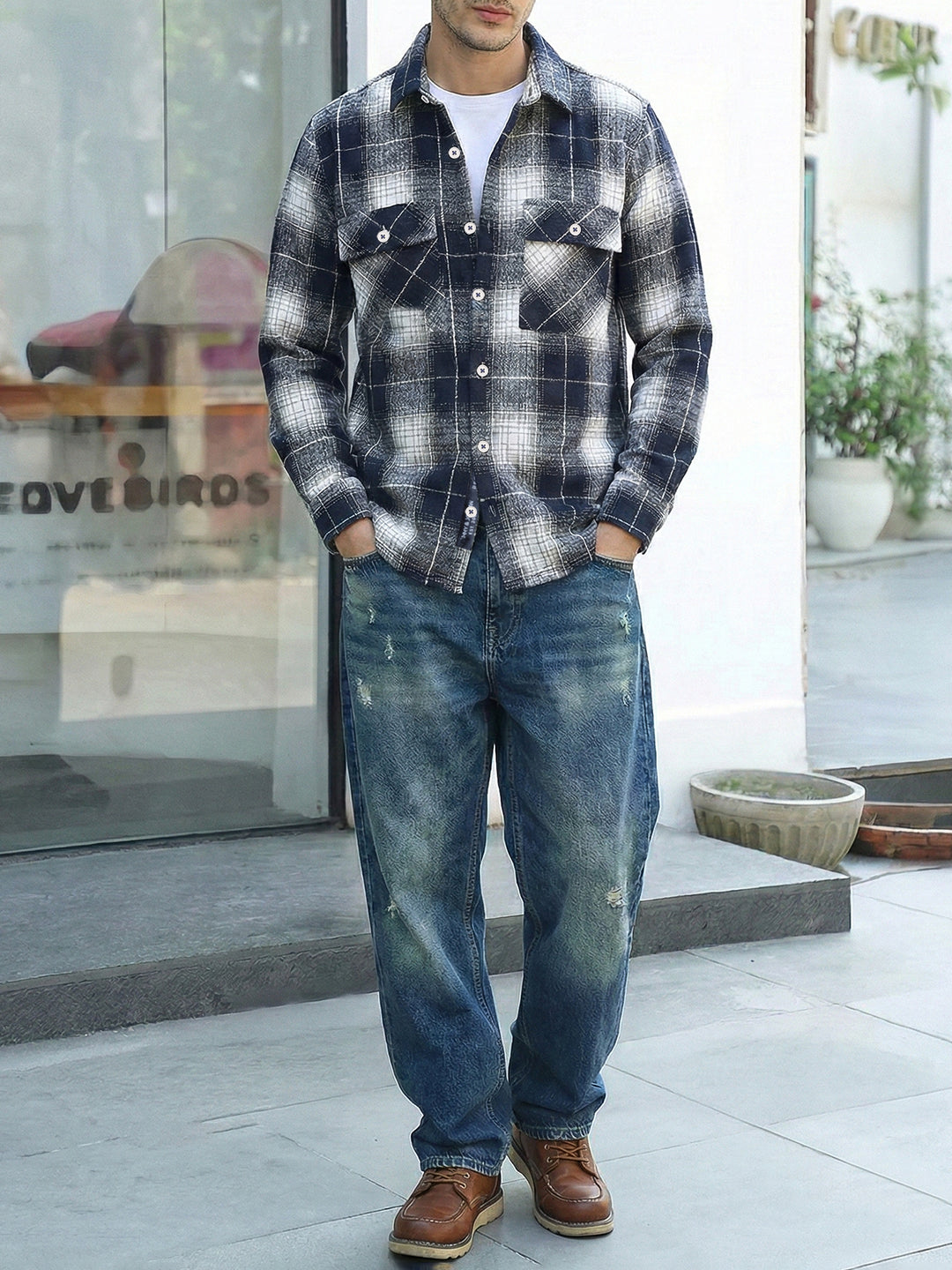 Fabric Theory Navy Check Full Sleeve Shirt