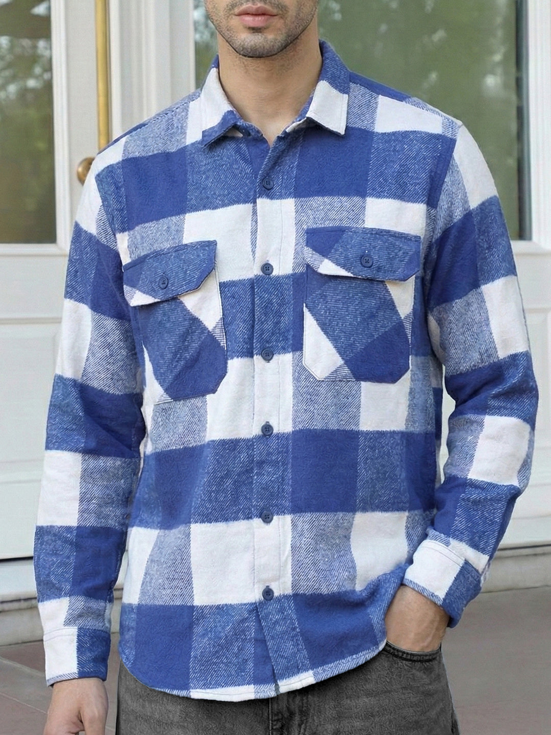 Frame Theory Navy Blue Check Full Sleeve Shirt
