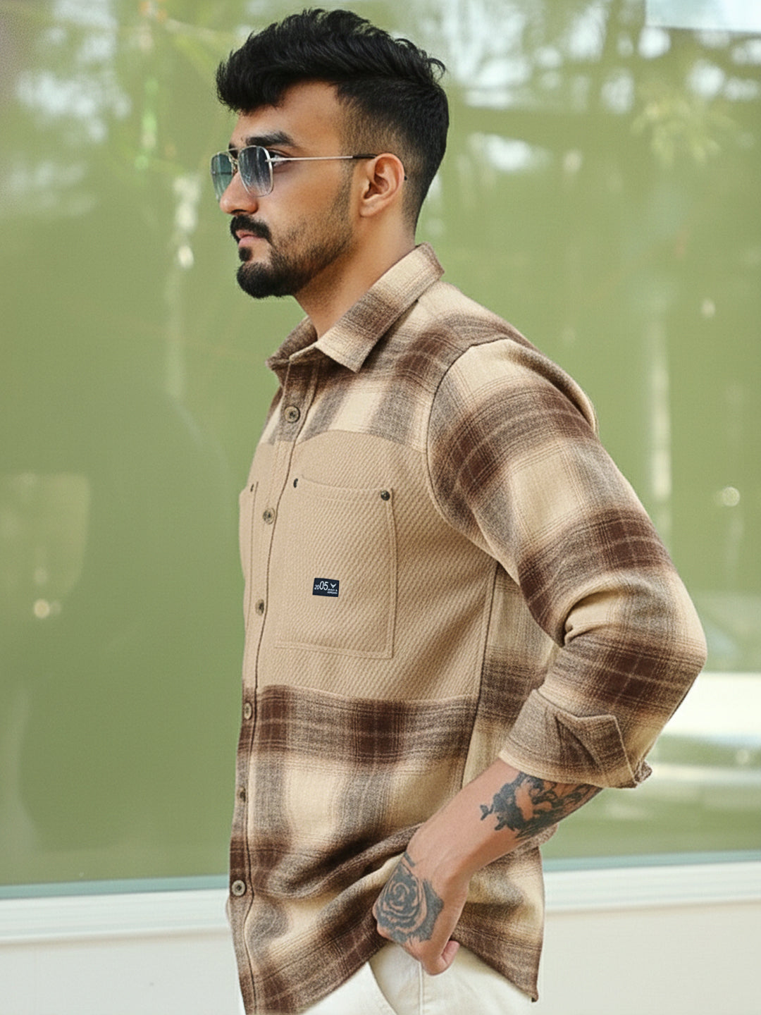Thunderbird Almond Brown Check Full Sleeve Shirt