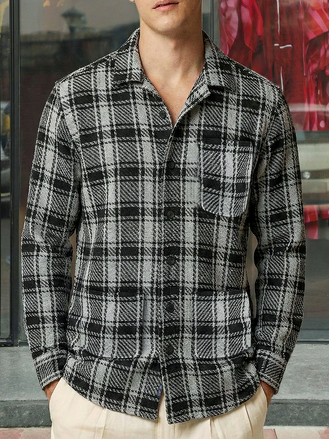 Crosshatch Grey Check Shacket