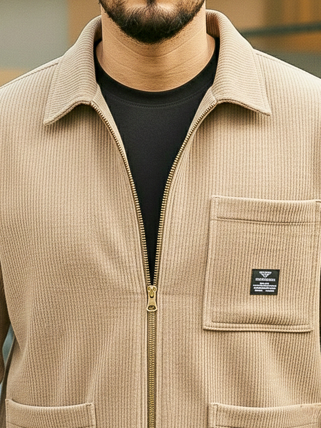 Sandstone Heritage Beige Ribbed Shacket