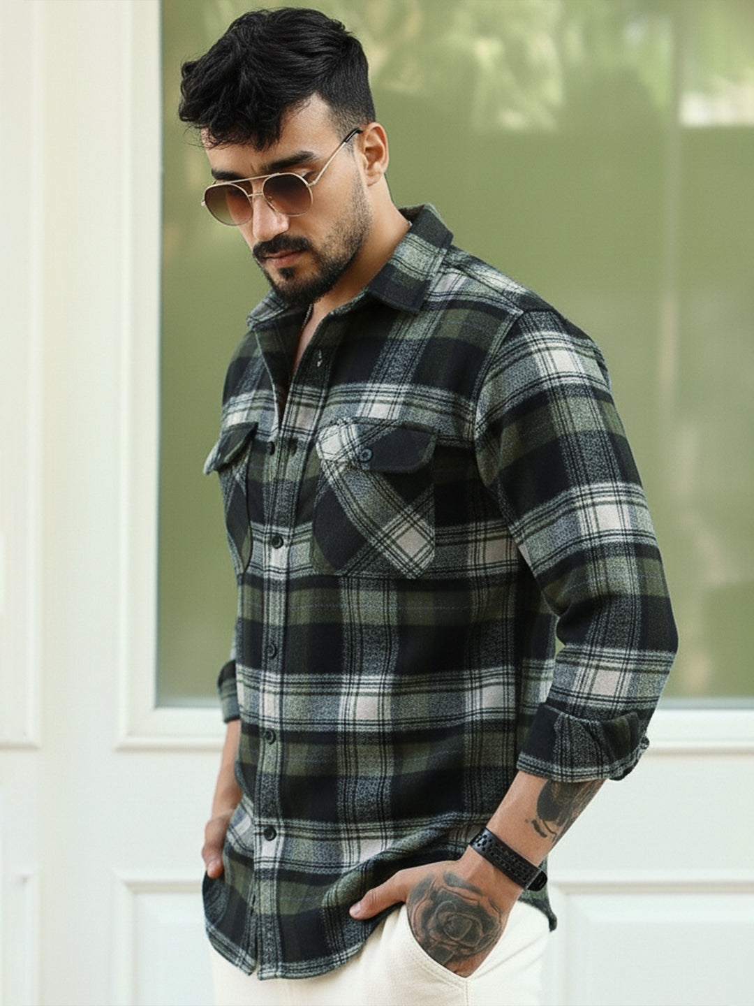 Afterdark Olive Check Full Sleeve Shirt
