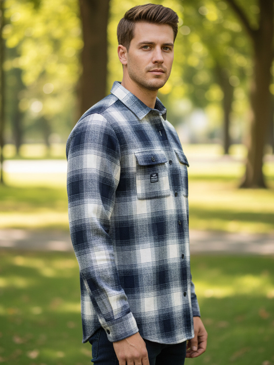 Afterdark Dark Blue Check Full Sleeve Shirt