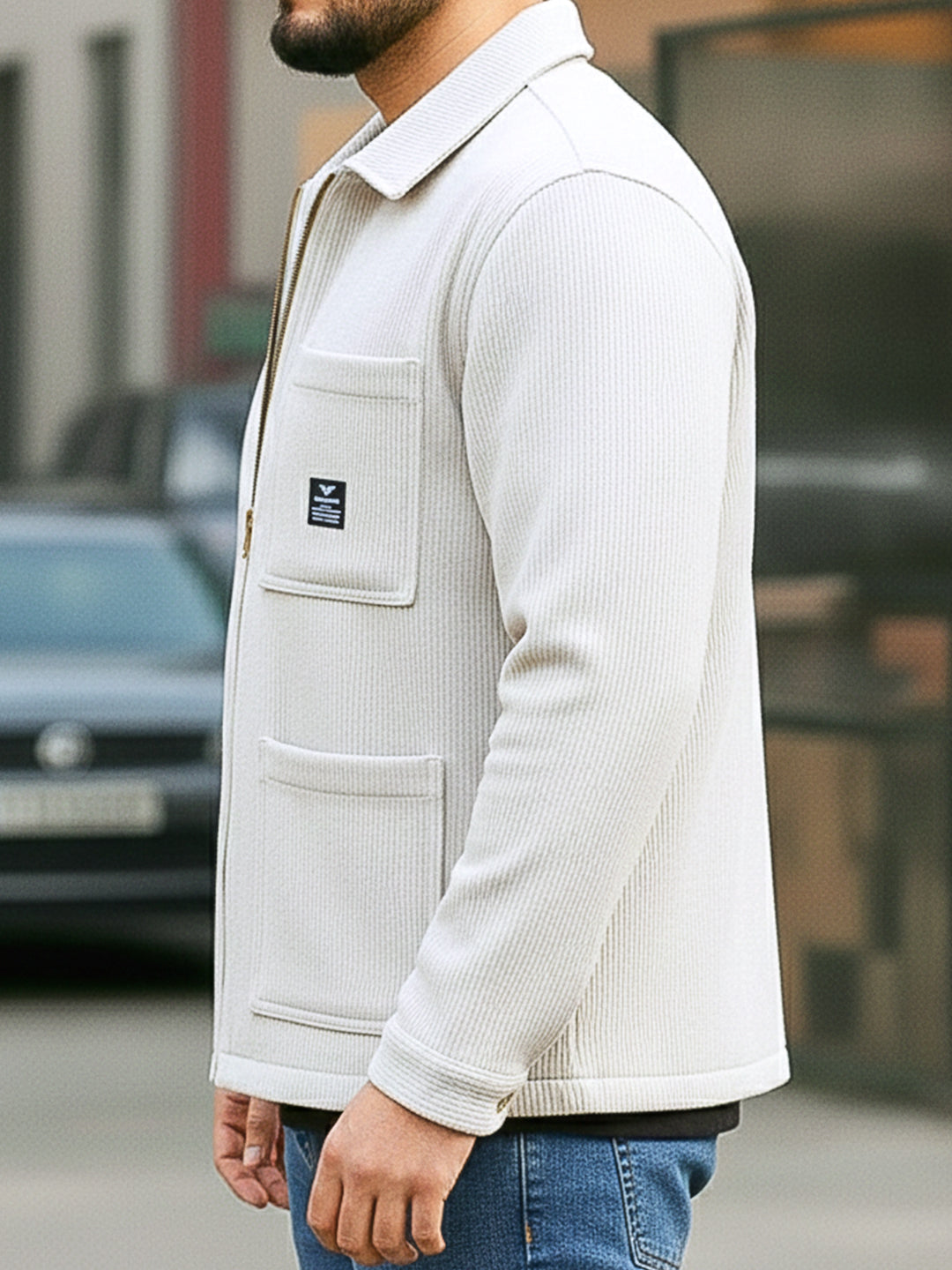 Sandstone Heritage White Ribbed Shacket