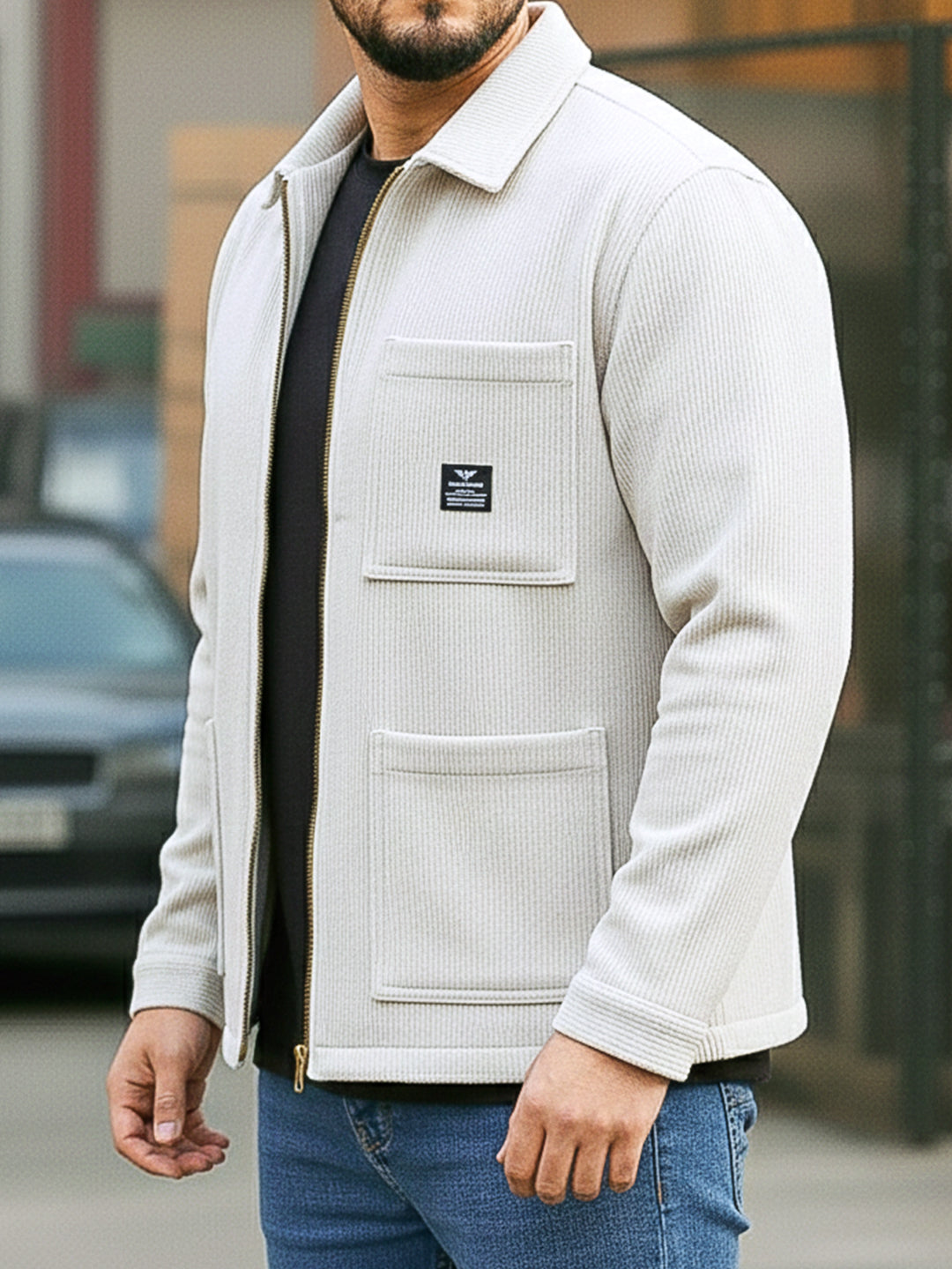 Sandstone Heritage White Ribbed Shacket