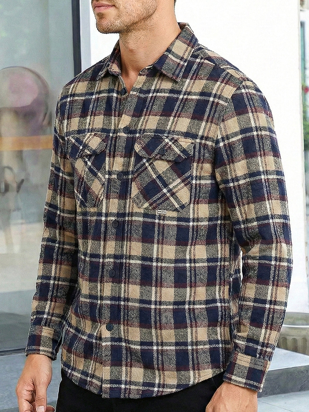 Lowbetween Navy Blue Check Full Sleeve Shirt