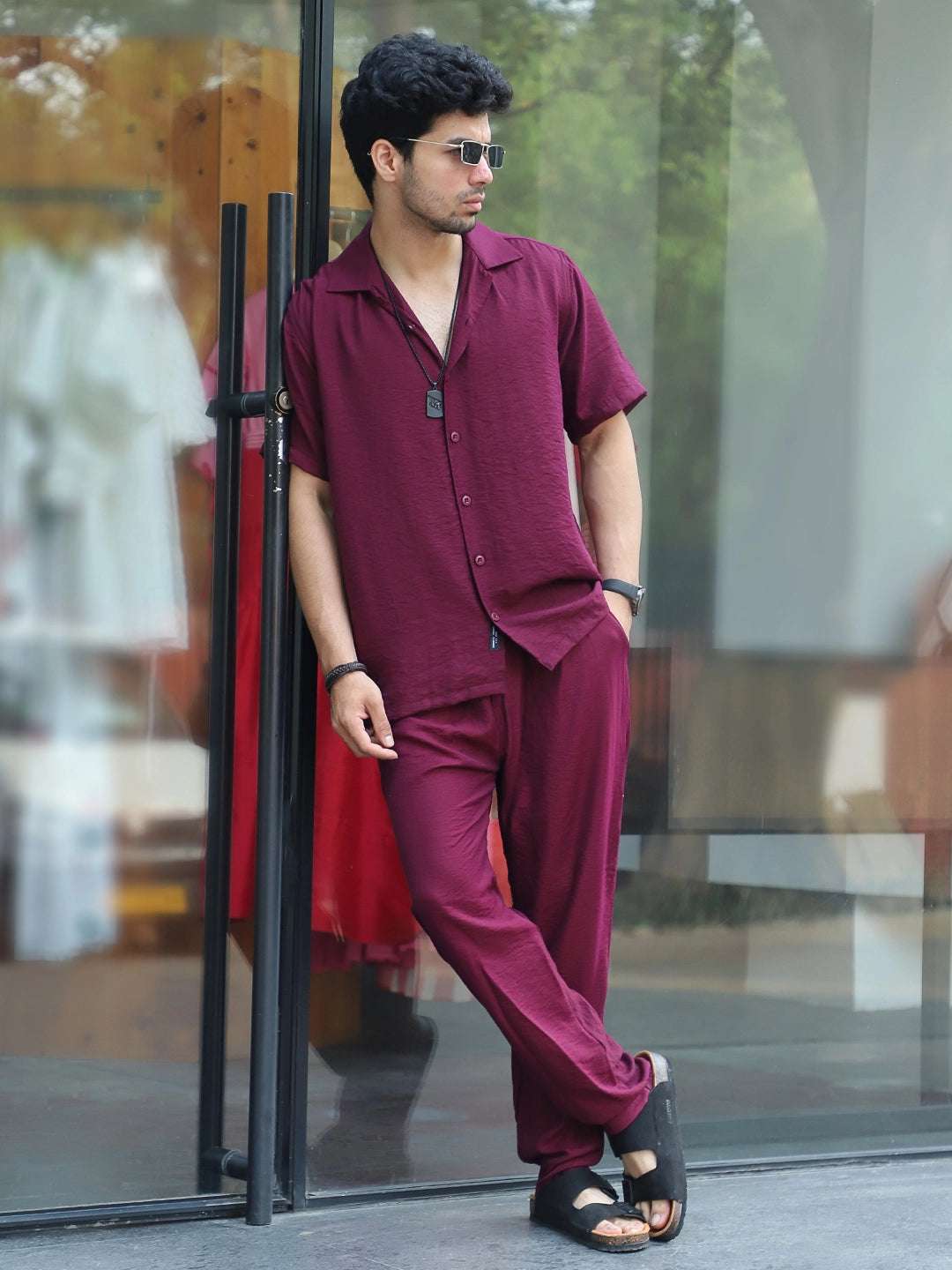 Linen Atlantica Maroon Co-Ord Set