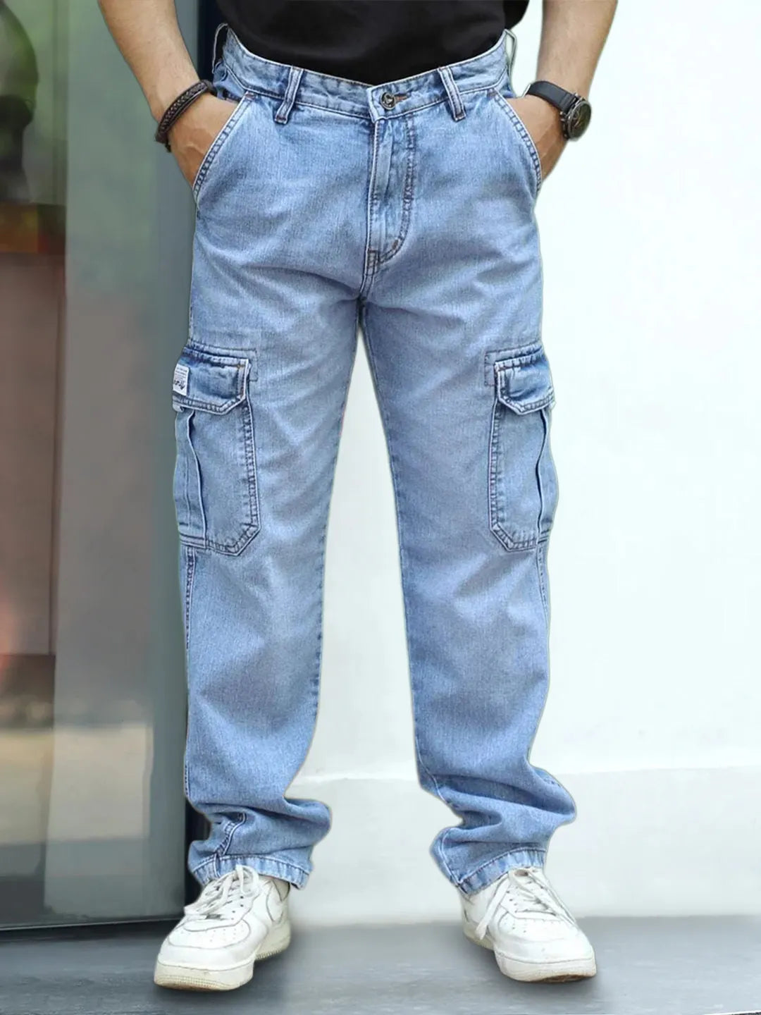 Vireon Light Blue Baggy Fit Denim Cargo