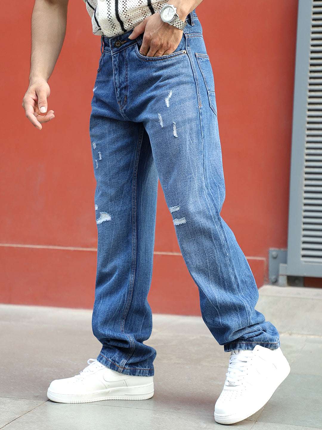 Bravik Blue Denim Straight Fit Jeans