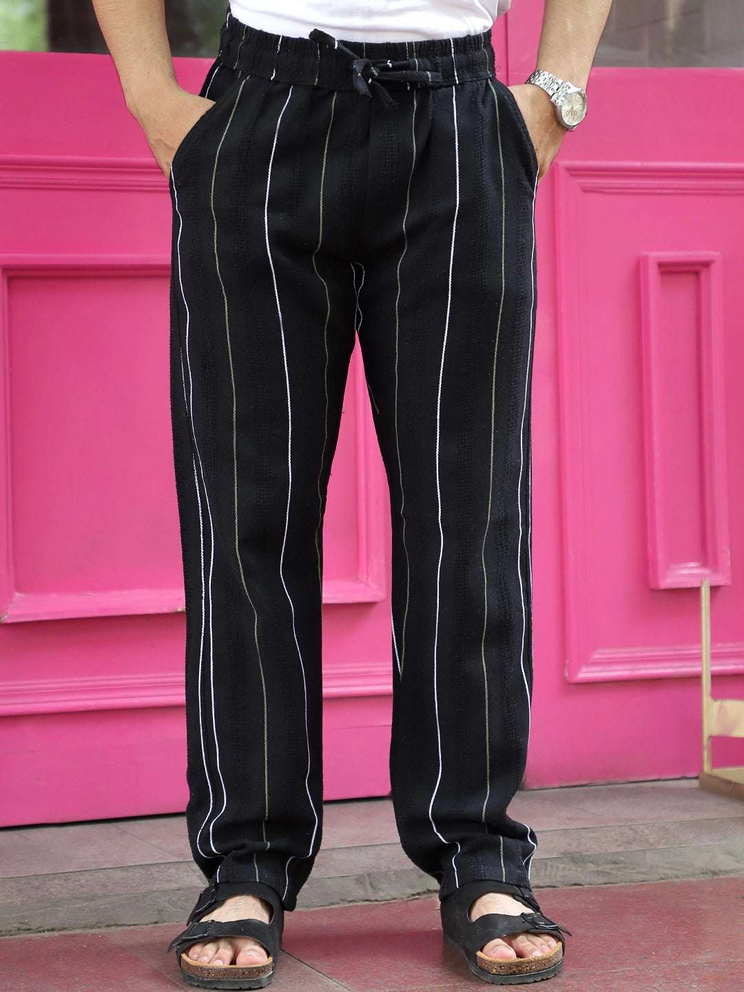 Kyzen Black Stripe Baggy Fit Trouser