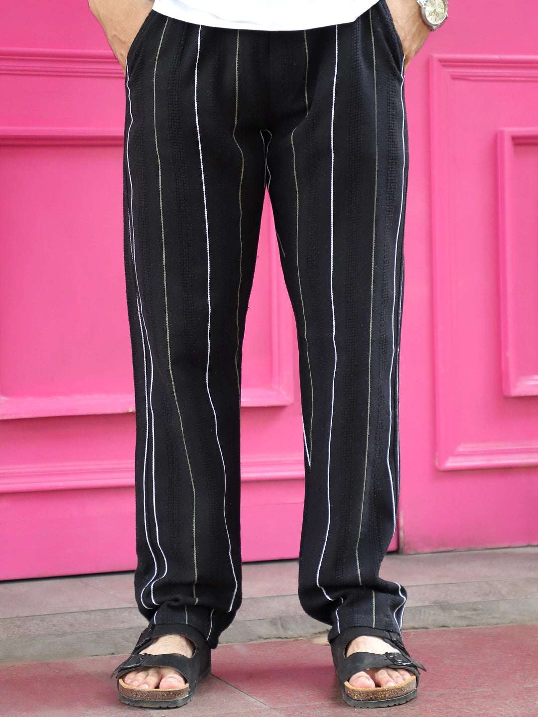 Kyzen Black Stripe Baggy Fit Trouser