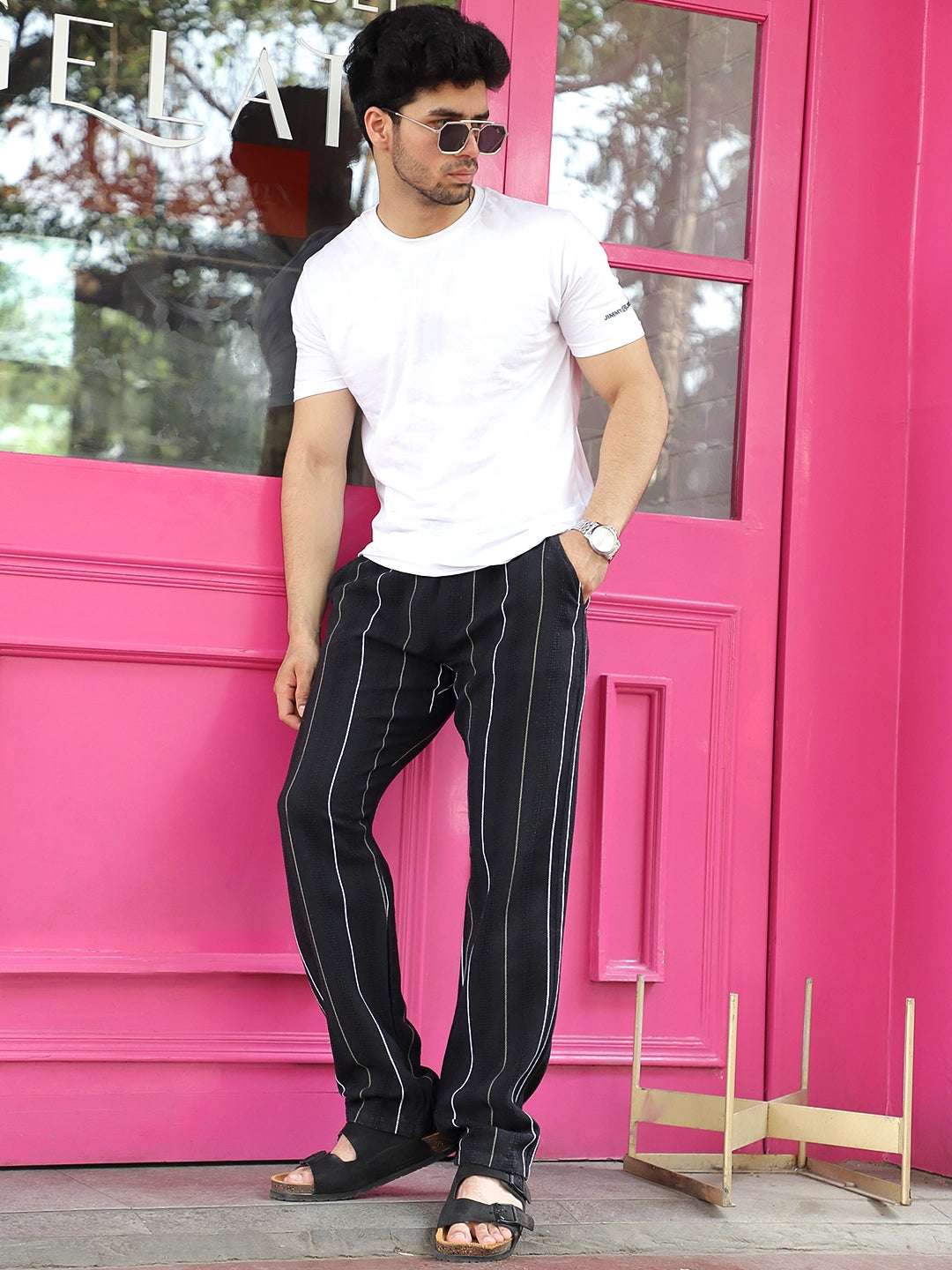 Kyzen Black Stripe Baggy Fit Trouser