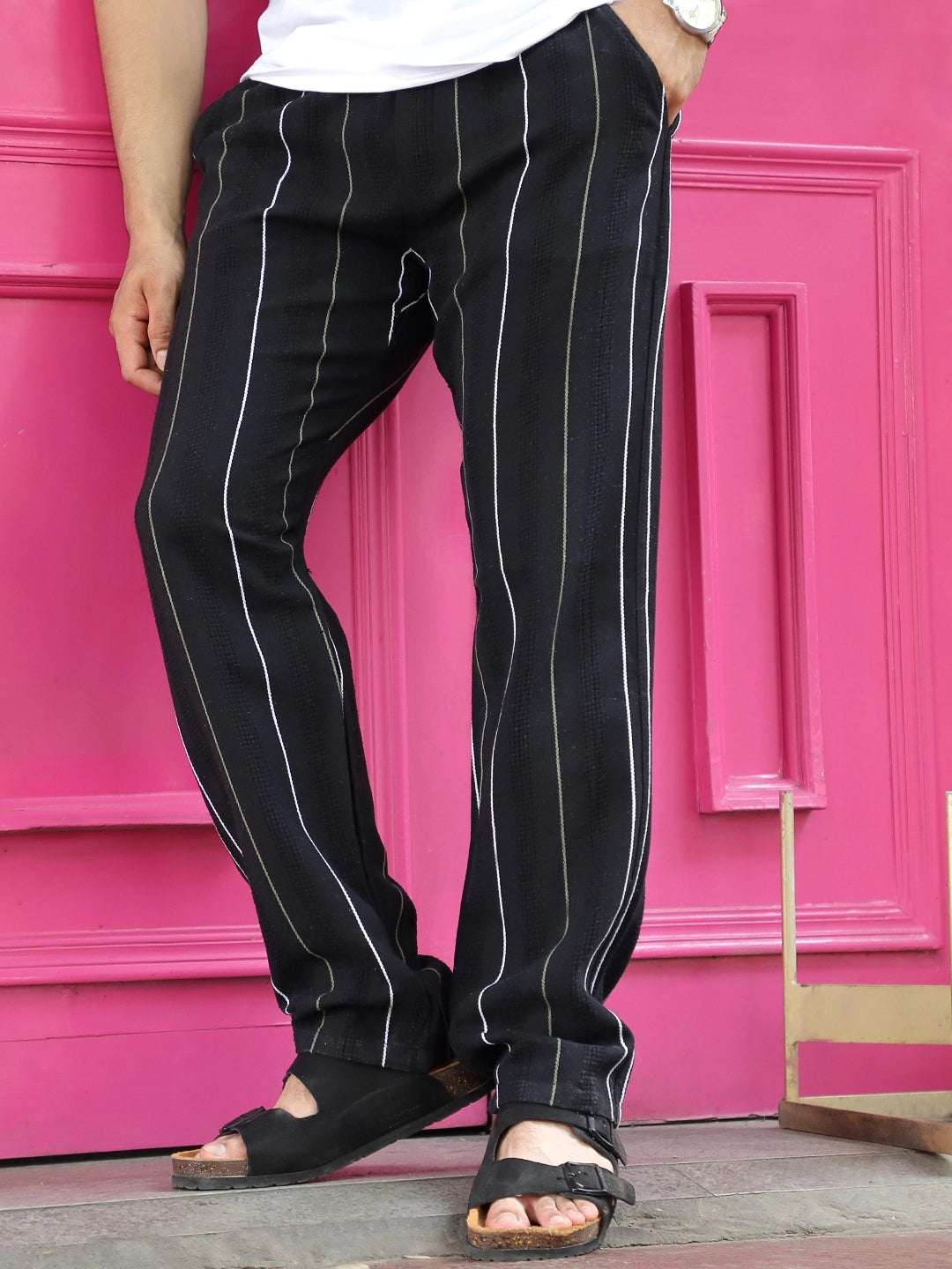 Kyzen Black Stripe Baggy Fit Trouser