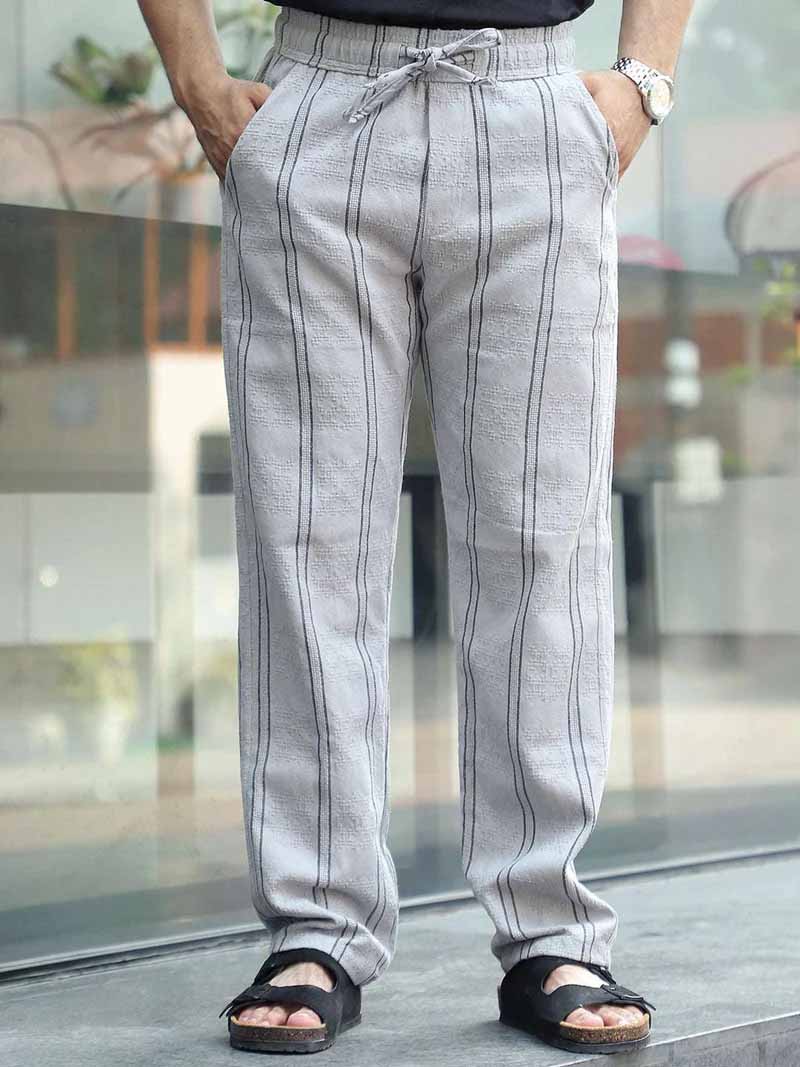 Zayden Light Grey Stripe Baggy Fit Trouser