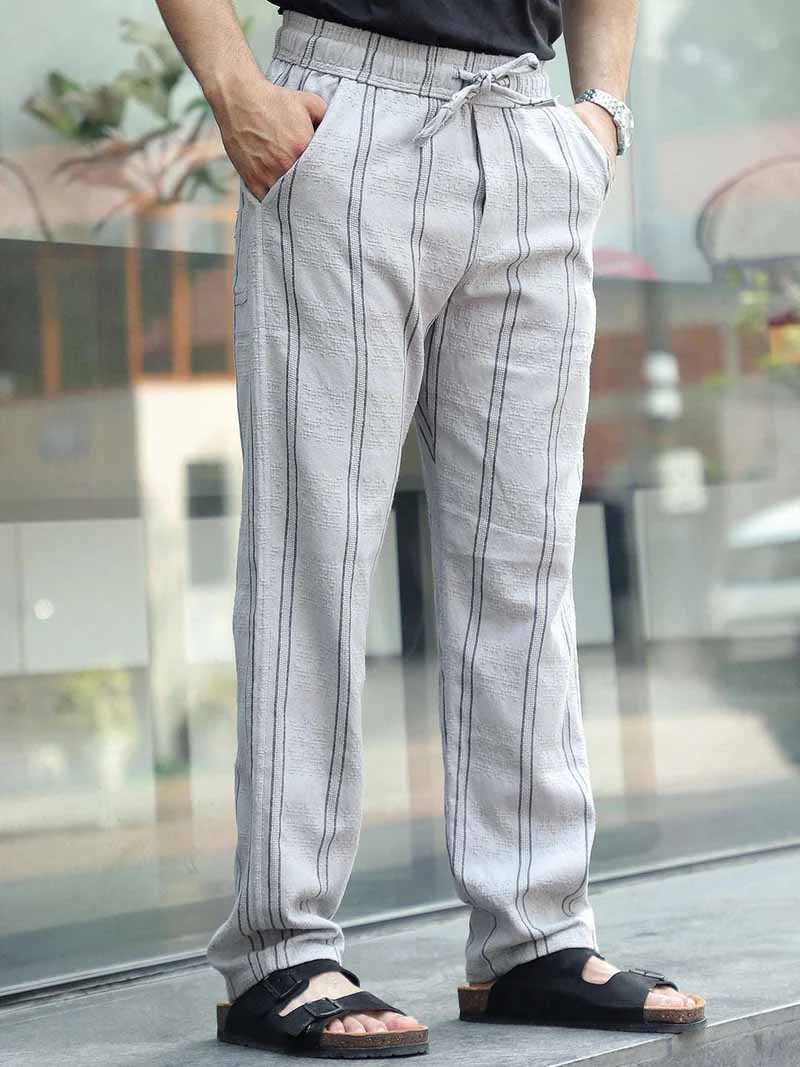 Zayden Light Grey Stripe Baggy Fit Trouser