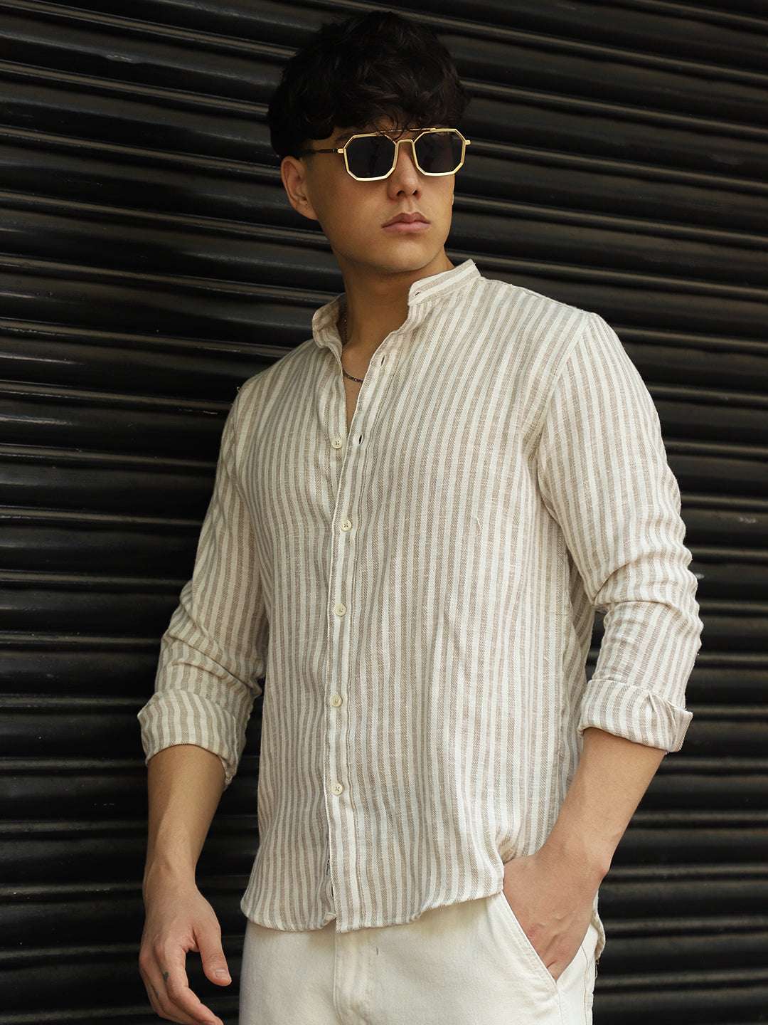 Linen Brown Shirt Men